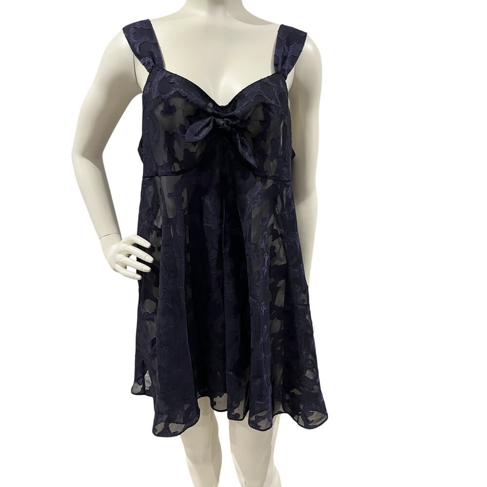 Vintage Victoria's Secret Gold Label Blue Satin Sheer Sexy Tie Front Nightgown M